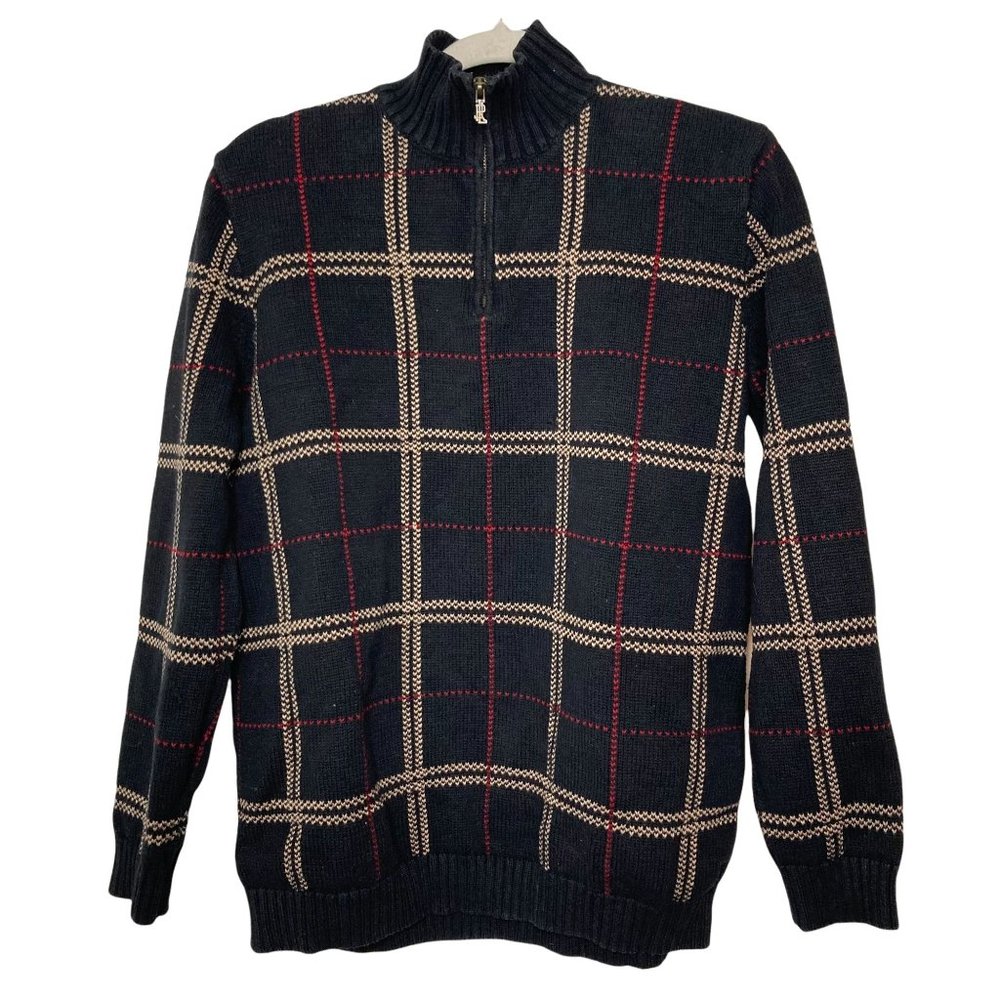 Lauren Ralph Lauren Black Plaid Knit Long Sleeve Pullover Sweater L